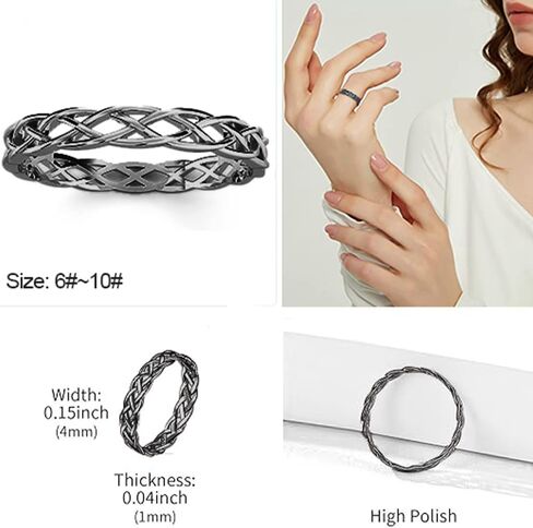 Celtic Knot Eternity Band Ring, Classic Stackable Rings for Women (Silver, Rose Gold, Black Sizes 6-10) in Saudi Arabia