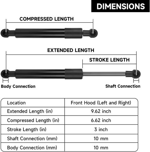 Premium 2PCS Front Hood Lift Supports Struts Gas Shocks for Volvo S60 2001-2009 / S80 1999-2006 / V70 1999-2007 | Replaces 8196382 SG406031 SG415004 in Saudi Arabia