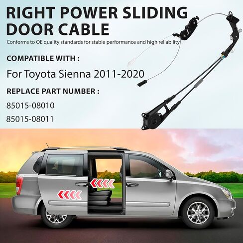 كابل باب منزلق للركاب 85015-08011 متوافق مع Toyota Sienna LE SE XLE 4 Cyl 2.7L 6 Cyl 3.5L 2011-2020، استبدال حزام الباب المنزلق الكهربائي 85015-08010 الجانب الأيمن in Kuwait