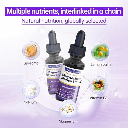 قطرات سائلة من المغنيسيوم L ثريونات 1500 مجم، مكمل للدماغ عالي الامتصاص لتركيز الذاكرة والنوم والخالي من السكر، نباتي 2.04 أونصة سائلة in Kuwait