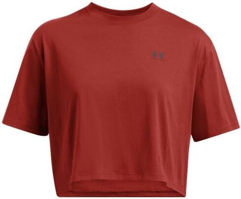 Under Armour Womens Boxy Crop Logo Short Sleeve T Shirt, (840) Earthen Orange / / Black, Medium Tall in Saudi Arabia