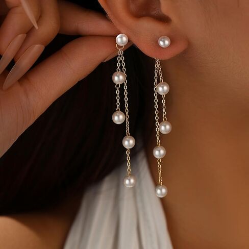 Pearl Earrings for Women,Boho Summer Pearl Drop Stud Dangle Earrings,Lightweight Prom Bridal Wedding Birthday Jewelry Gifts in Saudi Arabia