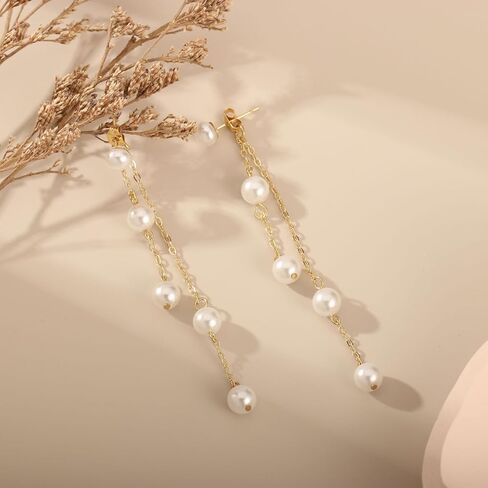 Pearl Earrings for Women,Boho Summer Pearl Drop Stud Dangle Earrings,Lightweight Prom Bridal Wedding Birthday Jewelry Gifts in Saudi Arabia
