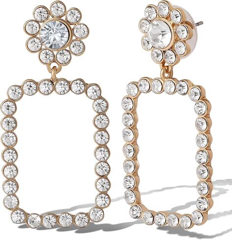 Jessica Simpson Clear Pave Crystal Rectangle Dangle Earrings for Women, Geometric Drop Earrings Gold-Tone in Saudi Arabia