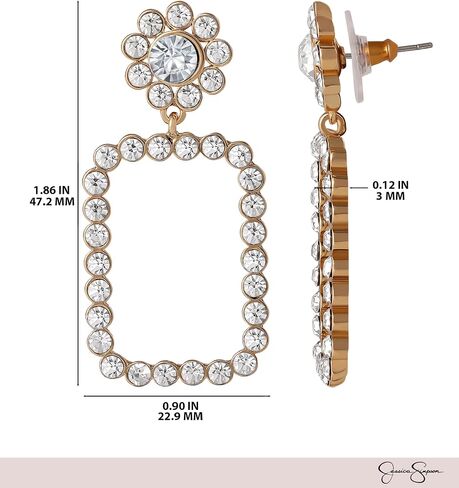 Jessica Simpson Clear Pave Crystal Rectangle Dangle Earrings for Women, Geometric Drop Earrings Gold-Tone in Saudi Arabia
