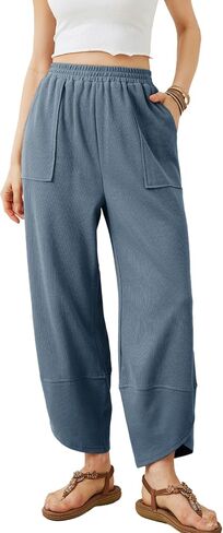 Womens Baggy Pants Casual Elastic Waisted Palazzo Harem Wide Leg Pants with Pockets in Saudi Arabia