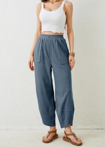 Womens Baggy Pants Casual Elastic Waisted Palazzo Harem Wide Leg Pants with Pockets in Saudi Arabia
