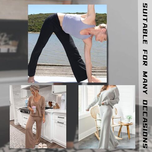 Women's High Waist Pocket Wide Leg Trousers - Comfortable, Loose, Casual for Work, Travel, Workout. in Saudi Arabia