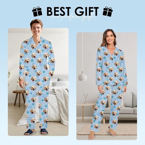 Personalized Pajamas Set with Photo, Custom Face Pajamas Couples Pajamas Gift for Women Men Christmas in Saudi Arabia