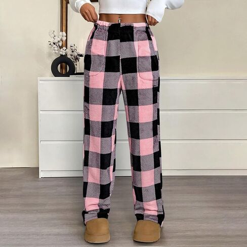 Womens Flannel Pajama Pants Soft Elastic Waist Christmas Plaid Pj Pants Lightweight Comfy Cute Sleepwear with Pockets in Saudi Arabia