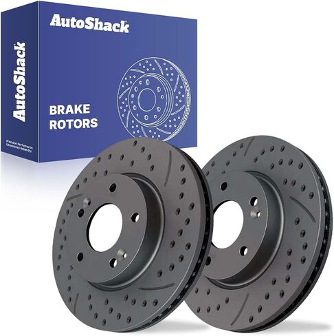AutoShack Front Drilled & Slotted Brake Rotors | Replacement for Kia Soul Sportage Optima Rondo Magentis Hyundai Elantra Tucson Tiburon 2005-2010 Sonata FWD | E-Coated | 2-PC Set | ShadowGuard in Saudi Arabia