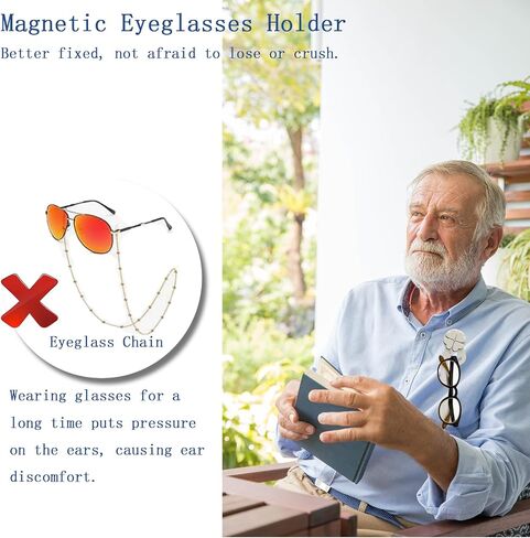 Strong Magnetic Eye Glass Holder for Clothes Eyeglass Chain Strap Solution, Travel Accessory Gifts for Mother's Day in Saudi Arabia