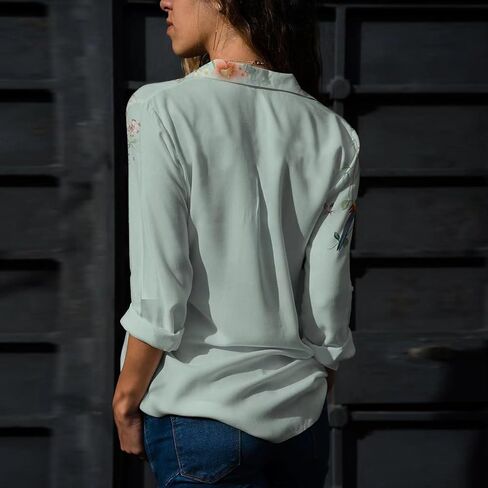 Womens Shirts Fashion Loose 3/4 Sleeve Summer V Neck Button up Color Block Floral Blouse Casual Tops and T Shirts in Saudi Arabia