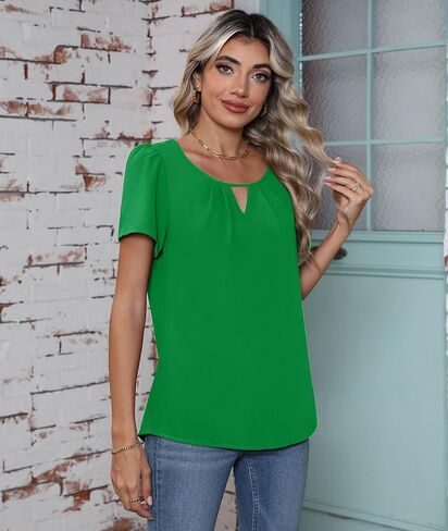 بلوزة نسائية صيفية كاجوال بأكمام قصيرة من CZYINXIAN، قميص علوي من الشيفون برقبة دائرية للعمل in Kuwait