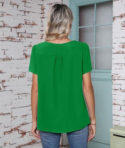 بلوزة نسائية صيفية كاجوال بأكمام قصيرة من CZYINXIAN، قميص علوي من الشيفون برقبة دائرية للعمل in Kuwait