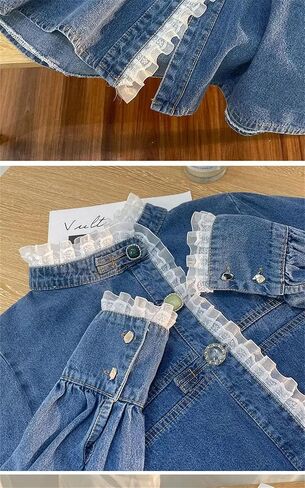 Lace Denim Shirt for Women Vintage Loose Casual Jackets Ruffled Collar Long Sleeve Blouses Women Tops in Saudi Arabia