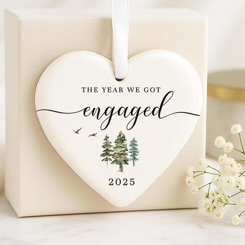 Engaged Ornament 2025, Engagement Gifts for Couples, Ceramic Christmas Ornament, First Christmas, Ships Next Day, Year We Got Engaged Gift in Saudi Arabia