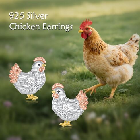 Chicken Earrings 925 Sterling Silver Hen Stud Earrings Cute Chicken Jewelry Hen Gifts For Women Female Mother Lover in Kuwait