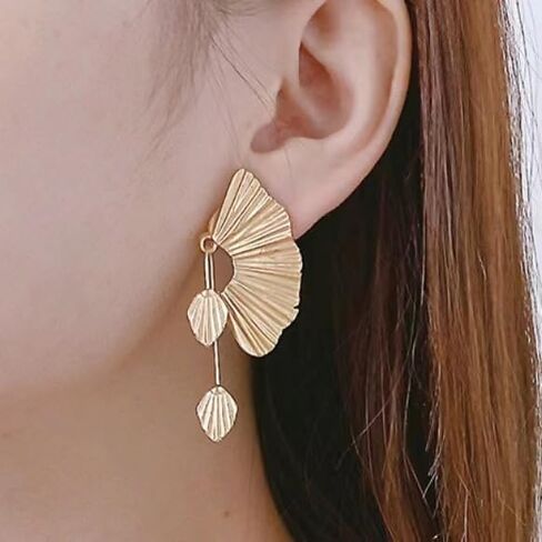 Bohemia Statement Leaf Stud Earrings for Women Retro Leaf Fan Shape Leaf Earrings Fashion Chunky Gold Plant Earring Bohemian Flower Earring Vacation Jewelry Gift in Saudi Arabia