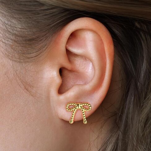 Surgical Steel Small Bow Earrings Set, Lightweight 14K Gold Plated Stud Earrings for Women Hypoallergenic Waterproof Non Tarnish in Saudi Arabia