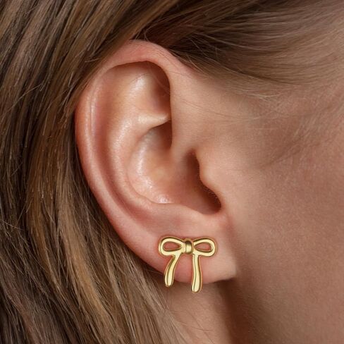 Surgical Steel Small Bow Earrings Set, Lightweight 14K Gold Plated Stud Earrings for Women Hypoallergenic Waterproof Non Tarnish in Saudi Arabia