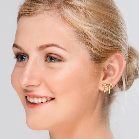 Surgical Steel Small Bow Earrings Set, Lightweight 14K Gold Plated Stud Earrings for Women Hypoallergenic Waterproof Non Tarnish in Saudi Arabia
