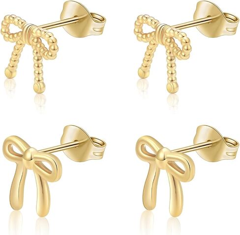 Surgical Steel Small Bow Earrings Set, Lightweight 14K Gold Plated Stud Earrings for Women Hypoallergenic Waterproof Non Tarnish in Saudi Arabia