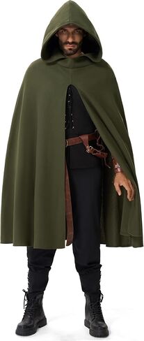Spooktacular Creations Halloween Renaissance Cloak Costume Men, Green Medieval Hooded Cape Vintage Capelet for Themed Parties in Saudi Arabia