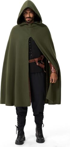 Spooktacular Creations Halloween Renaissance Cloak Costume Men, Green Medieval Hooded Cape Vintage Capelet for Themed Parties in Saudi Arabia