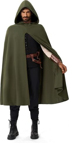 Spooktacular Creations Halloween Renaissance Cloak Costume Men, Green Medieval Hooded Cape Vintage Capelet for Themed Parties in Saudi Arabia