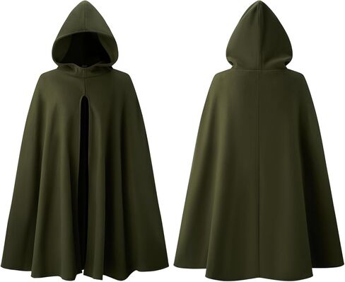 Spooktacular Creations Halloween Renaissance Cloak Costume Men, Green Medieval Hooded Cape Vintage Capelet for Themed Parties in Saudi Arabia