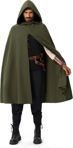 Spooktacular Creations Halloween Renaissance Cloak Costume Men, Green Medieval Hooded Cape Vintage Capelet for Themed Parties in Saudi Arabia