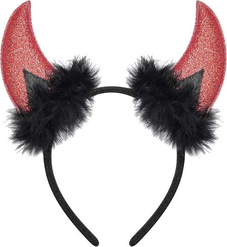 XinblueCo Glitter Black Devil Horns Headband Halloween Devil Ears Headband for Women Halloween Fancy Dress Cosplay Hairband in Saudi Arabia