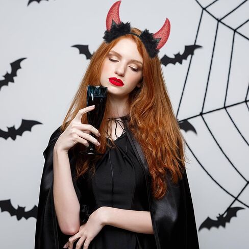 XinblueCo Glitter Black Devil Horns Headband Halloween Devil Ears Headband for Women Halloween Fancy Dress Cosplay Hairband in Saudi Arabia