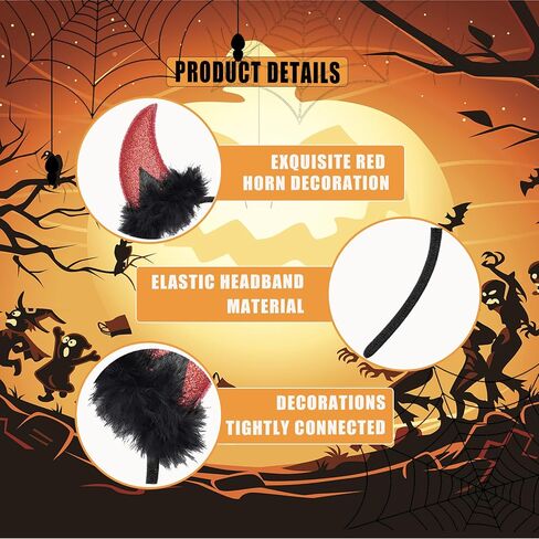 XinblueCo Glitter Black Devil Horns Headband Halloween Devil Ears Headband for Women Halloween Fancy Dress Cosplay Hairband in Saudi Arabia