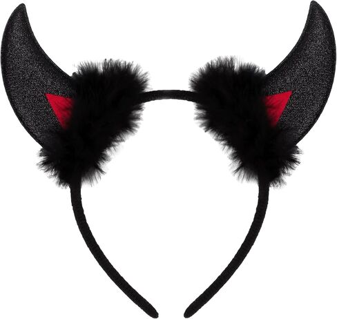 XinblueCo Glitter Black Devil Horns Headband Halloween Devil Ears Headband for Women Halloween Fancy Dress Cosplay Hairband in Saudi Arabia