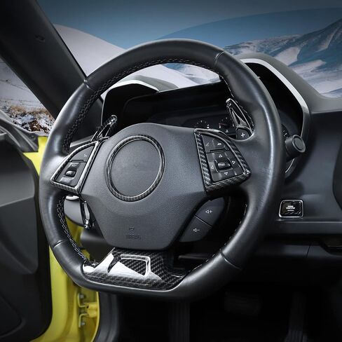 2PCS Car Steering Wheel Paddle Shifter Extension Trim Cover Interior Decoration Accessories for Chevy Chevrolet Camaro 2017-2020 (Carbon Fiber Style) in Saudi Arabia