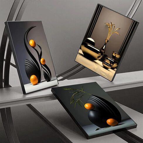 3Pcs Black Abstract Wall Art Modern Still Lifes Ceramic Wall Deco Pictures orange Black Shape Canvas Posters Prints for Living Room Bedroom Bathroom Home Decoration UnFramed in Saudi Arabia