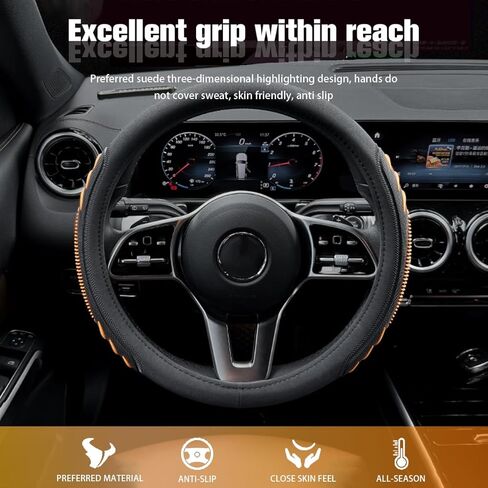 HZEL Car Steering Wheel Cover, 14.5-15" Breathable Vehicle Steering Wheel Protector with Anti-Slip Lining, Comfortable Auto Interior Decoration Accessories, Universal for Truck SUV Sedan (Red) in Kuwait