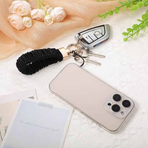 Wrist Keychain, Stretchy Key Chain with D Ring Car Key Fob Scrunchie Wristband Hand Wrist Lanyard Wristlet Strap Bracelet for Women Men Wallet Keys Camera Handbags Headphone(Black) in Saudi Arabia