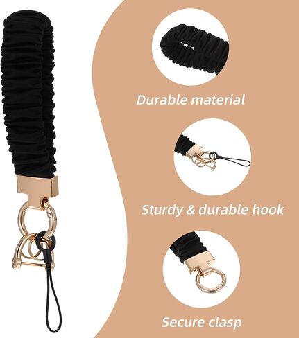 Wrist Keychain, Stretchy Key Chain with D Ring Car Key Fob Scrunchie Wristband Hand Wrist Lanyard Wristlet Strap Bracelet for Women Men Wallet Keys Camera Handbags Headphone(Black) in Saudi Arabia