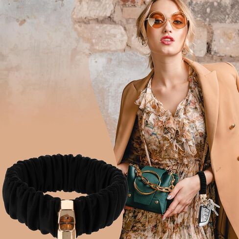 Wrist Keychain, Stretchy Key Chain with D Ring Car Key Fob Scrunchie Wristband Hand Wrist Lanyard Wristlet Strap Bracelet for Women Men Wallet Keys Camera Handbags Headphone(Black) in Saudi Arabia