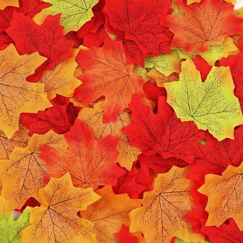 Artificial Fall Maple Leaves - 3.15 Inch Autumn Leaf Decor for Thanksgiving, Halloween & Wedding (200PC, Multicolor) in Saudi Arabia