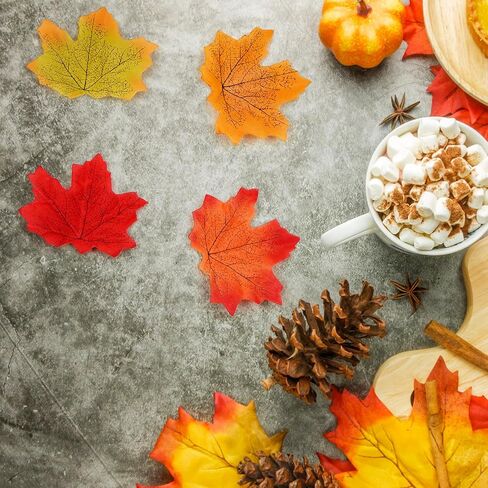 Artificial Fall Maple Leaves - 3.15 Inch Autumn Leaf Decor for Thanksgiving, Halloween & Wedding (200PC, Multicolor) in Saudi Arabia