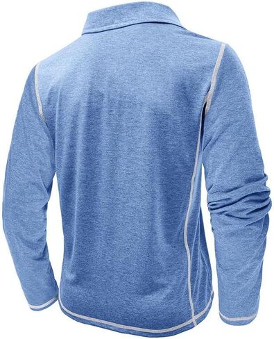 Men's Casual Long Sleeve Polo Shirts Collared Button Cotton T-Shirt Classic Stylish Golf Shirt with Pocket in Saudi Arabia
