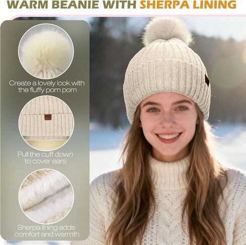 Winter Hats Gloves Scarf Set for Women, Beanie Hat Headband Ear Warmer, Infinity Scarf Touchscreen Gloves for Cold Weather in Saudi Arabia