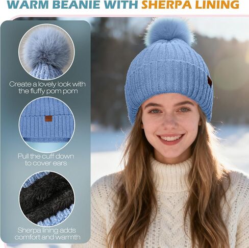 Winter Hats Gloves Scarf Set for Women, Beanie Hat Headband Ear Warmer, Infinity Scarf Touchscreen Gloves for Cold Weather in Saudi Arabia