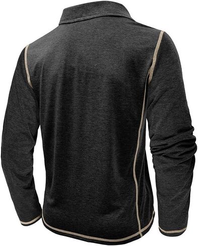 Men's Casual Long Sleeve Polo Shirts Collared Button Cotton T-Shirt Classic Stylish Golf Shirt with Pocket in Saudi Arabia