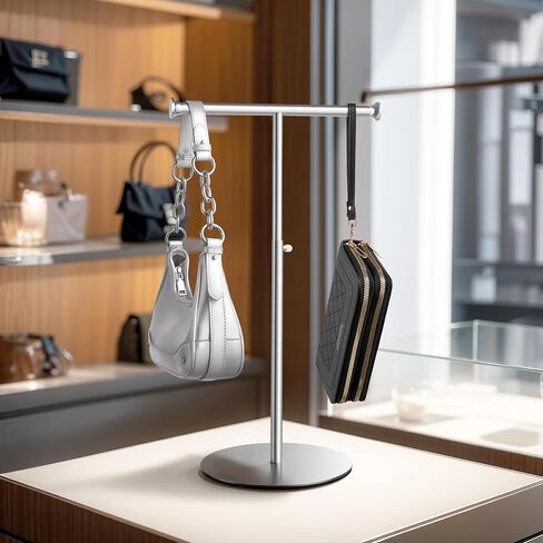 niffgaff T Bar Purse Display Stand Handbag Rack, Adjustable Height Black Tabletop Hook Hanging Jewelry Stands for Necklaces Organizer, Stainless Steel Handbag Holder Home Store Boutique in Kuwait