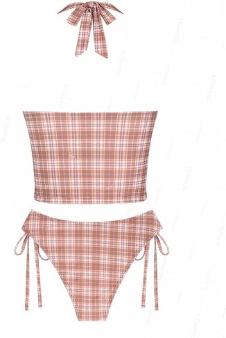 seamoly Vintage Gingham Halter Tank Top & Cinched Tie Side Tankini Set in Saudi Arabia